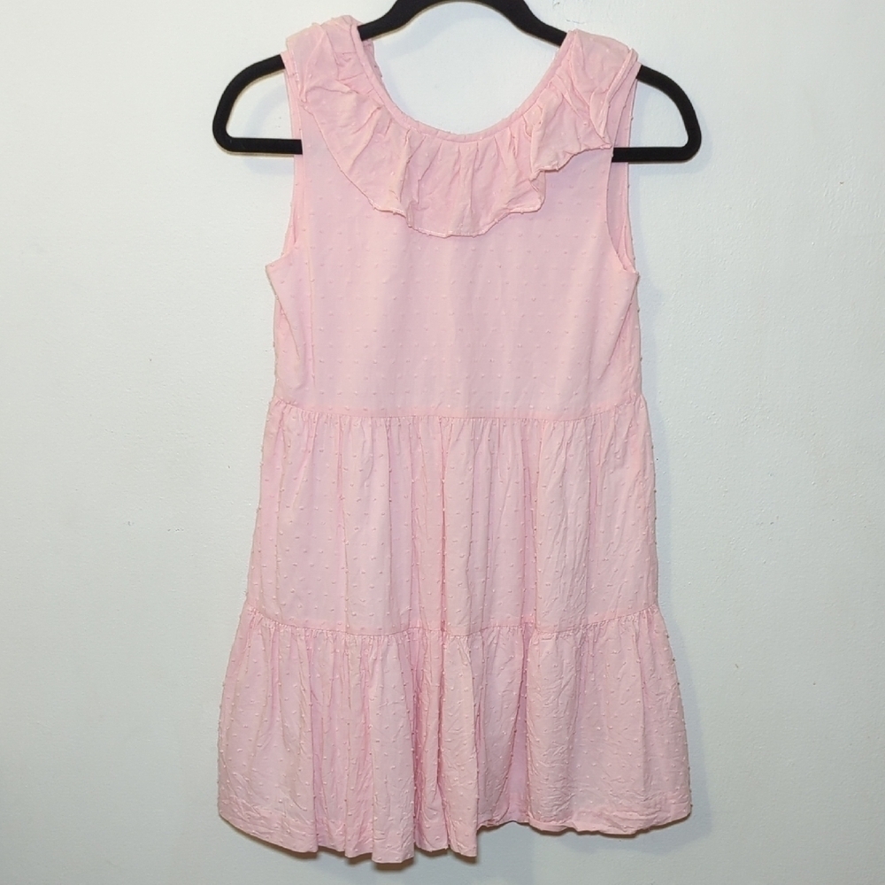 Luli & Me Pink Ruffle Collar Sundress 100% Cotton + Swiss Dots Girls Size 12